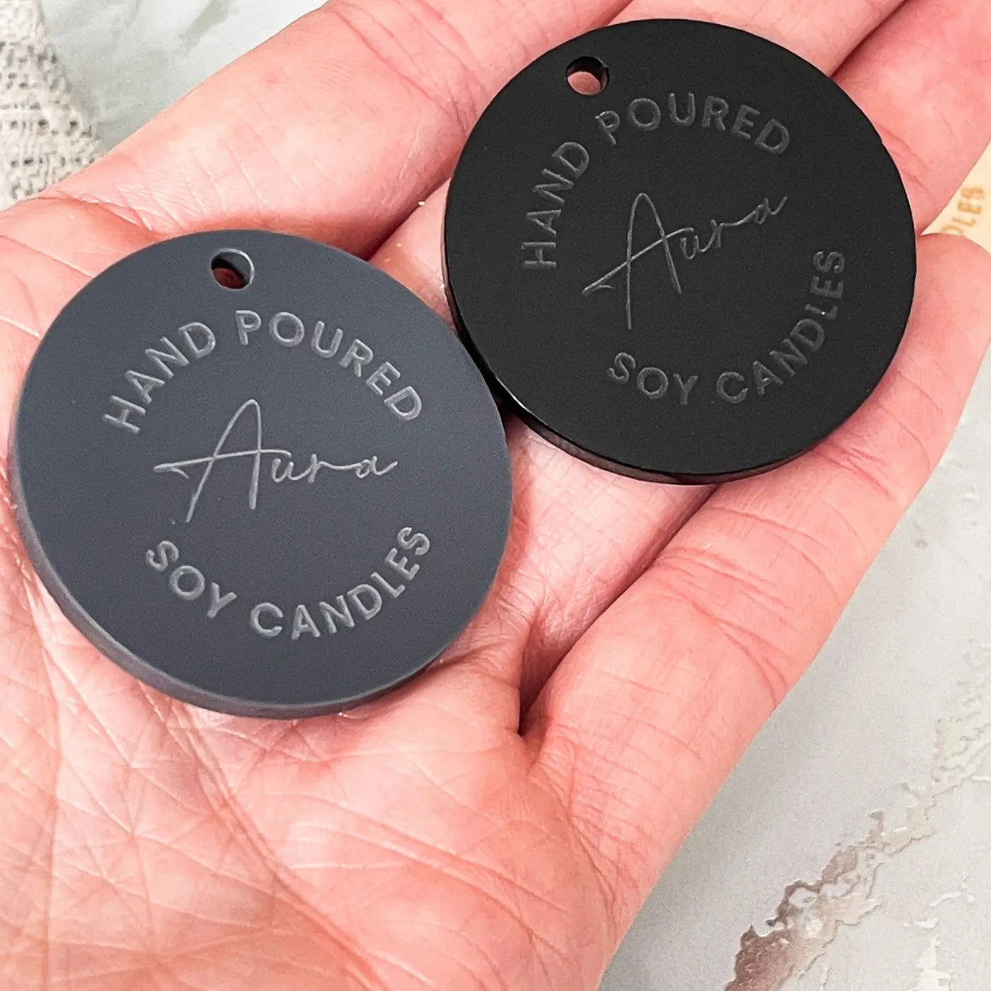 Personalised button tags – luxury product labels | precision cut custom crafting