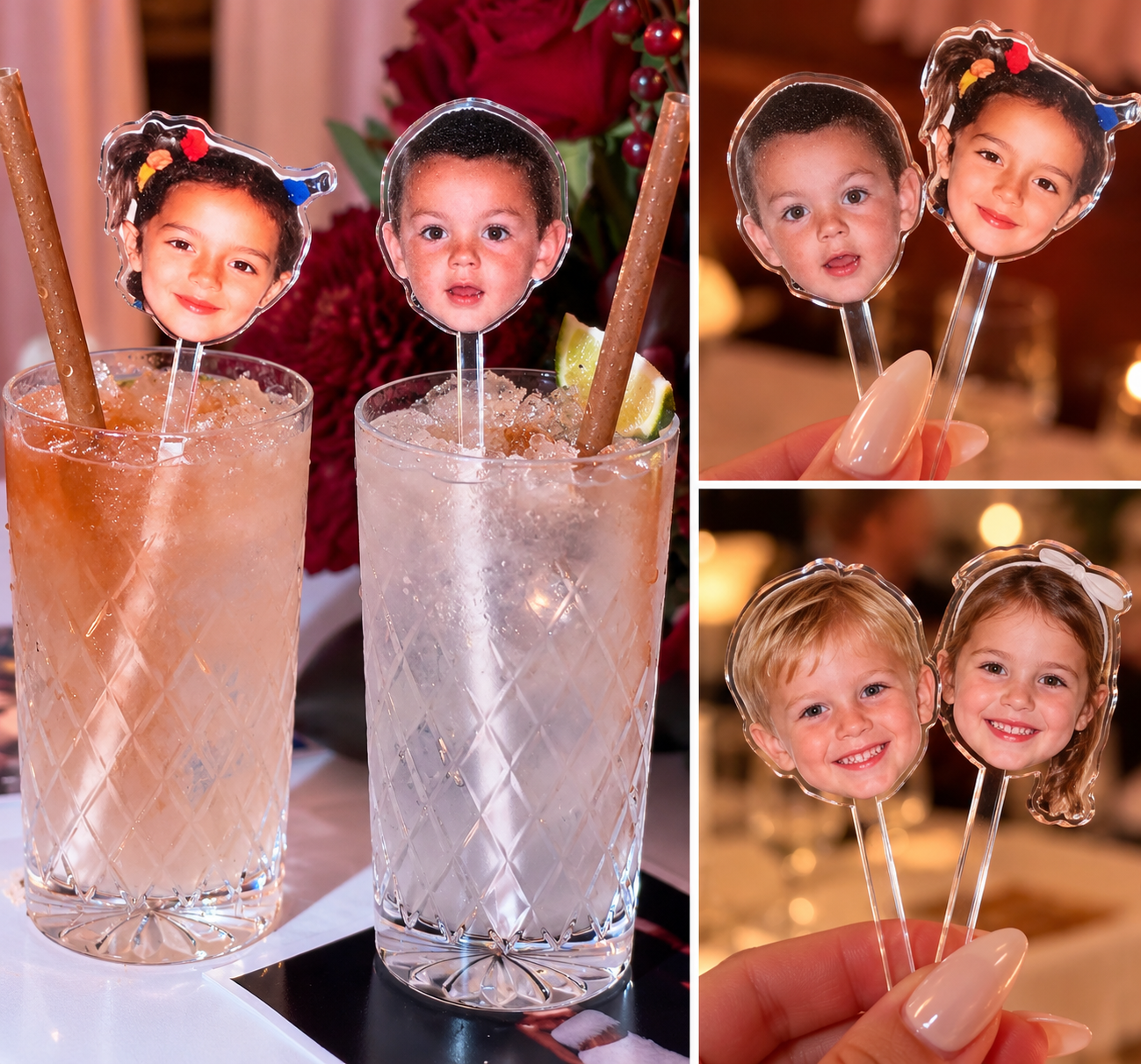 Personalised Childhood Photo Clear Drinks Stirrers for party table styling