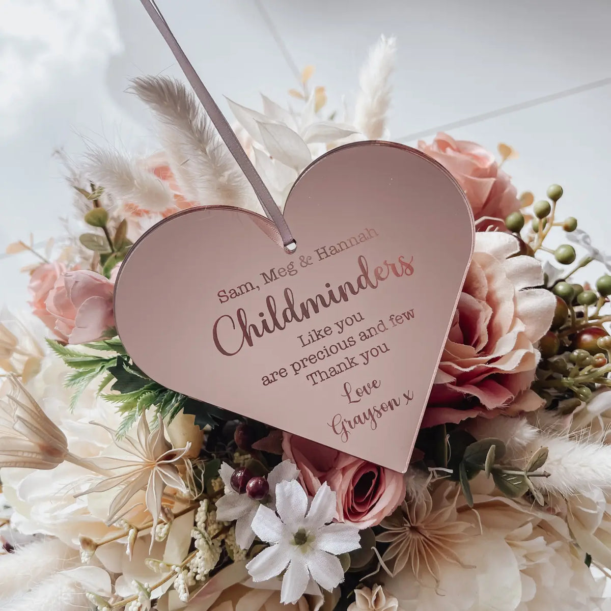 Personalised childminder gift – heart hanging tag | custom thank you keepsake