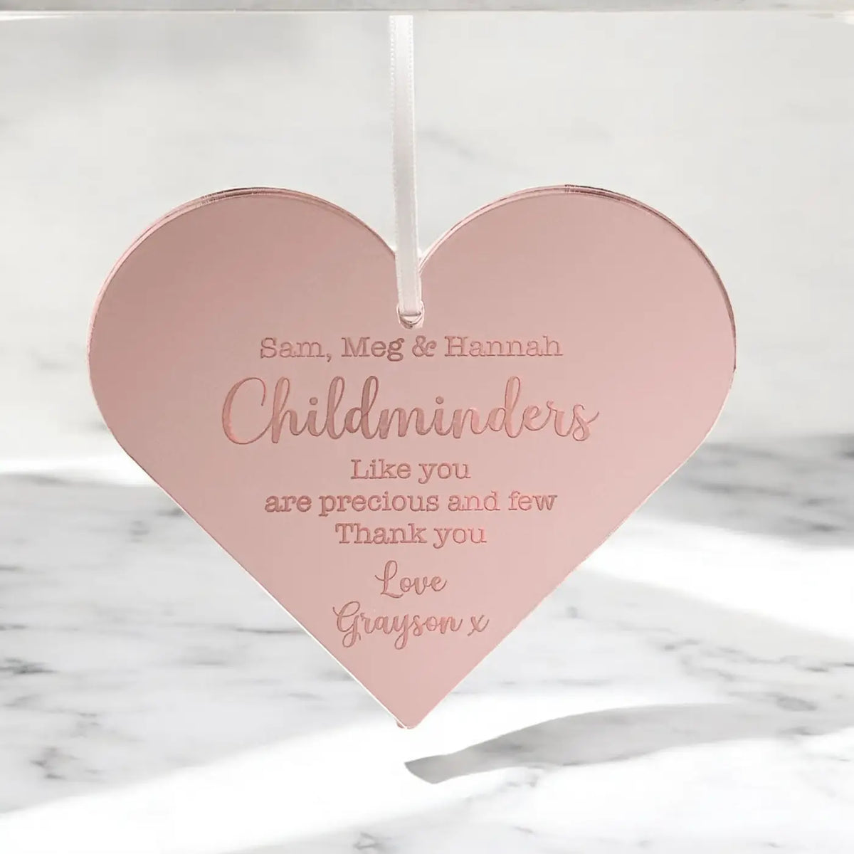 Personalised childminder gift – heart hanging tag | custom thank you keepsake