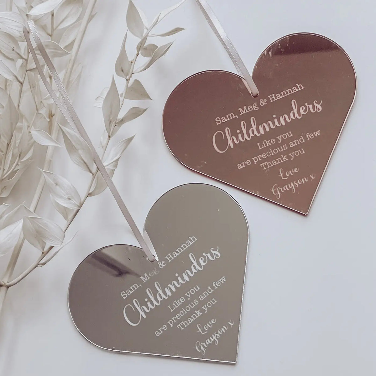 Personalised childminder gift – heart hanging tag | custom thank you keepsake