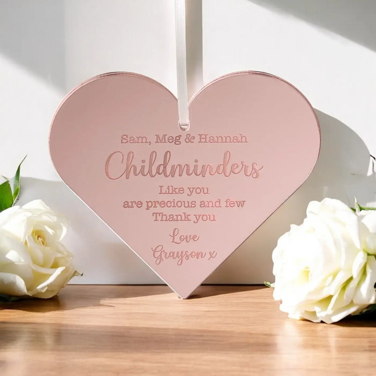 Personalised childminder gift – heart hanging tag | custom thank you keepsake