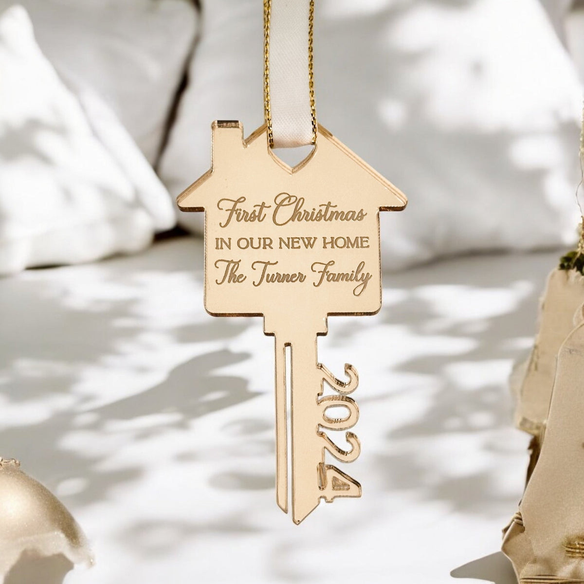 Personalised couples Christmas bauble with a custom name design