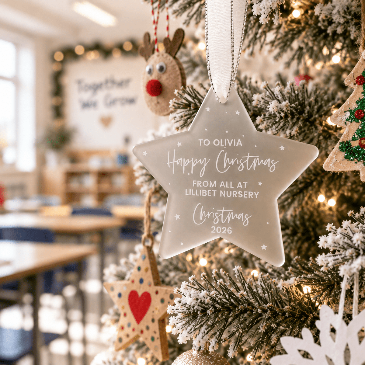Personalised engraved Christmas bauble designed for Christmas tree decorations