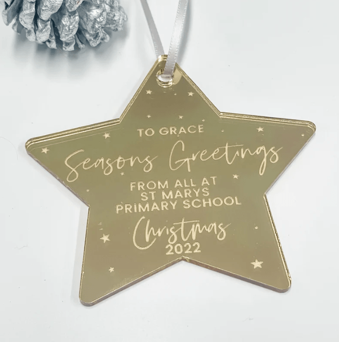 Personalised Christmas Baubles for school anniversary gifts