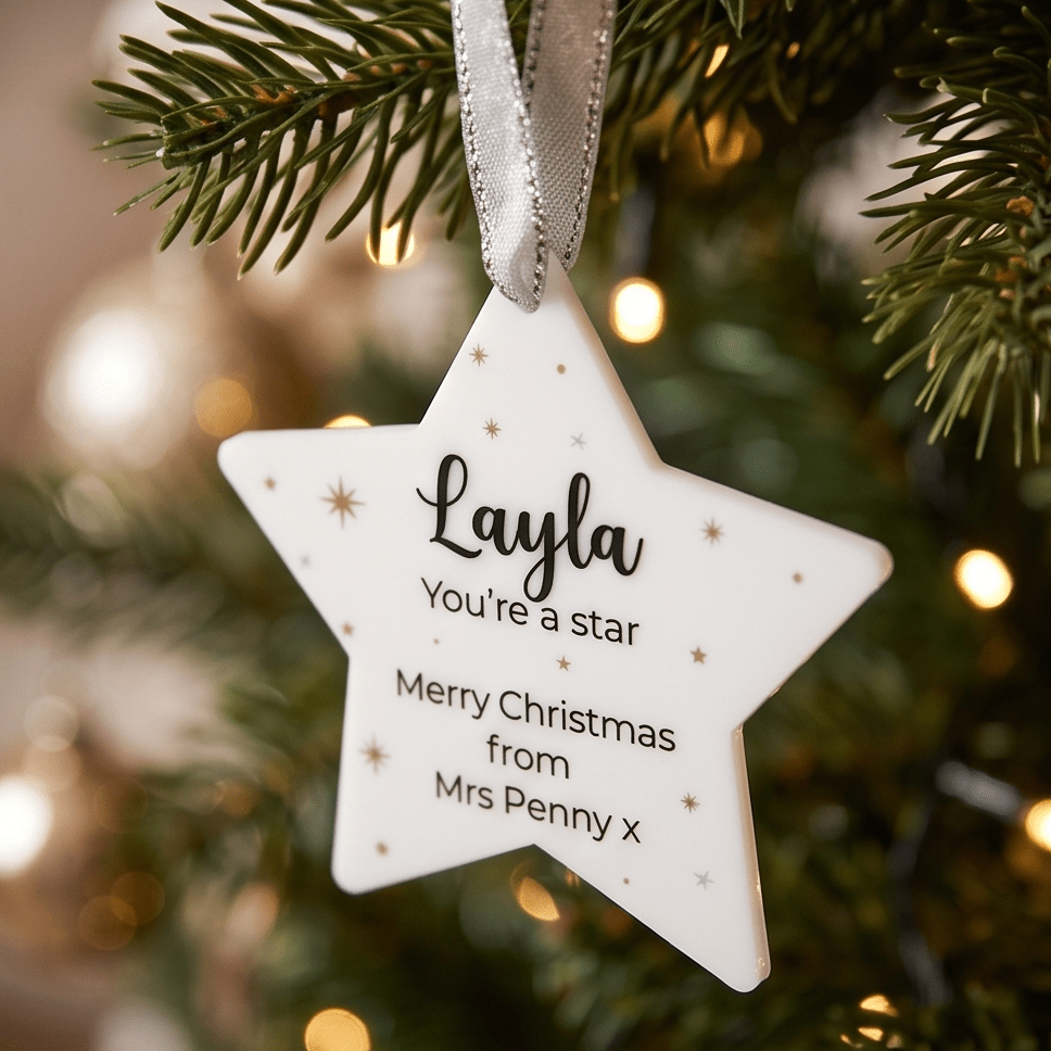 Personalised Christmas Star featuring a custom name design