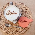 Personalised coffee stencil – luxury custom text gift | precision cut acrylic