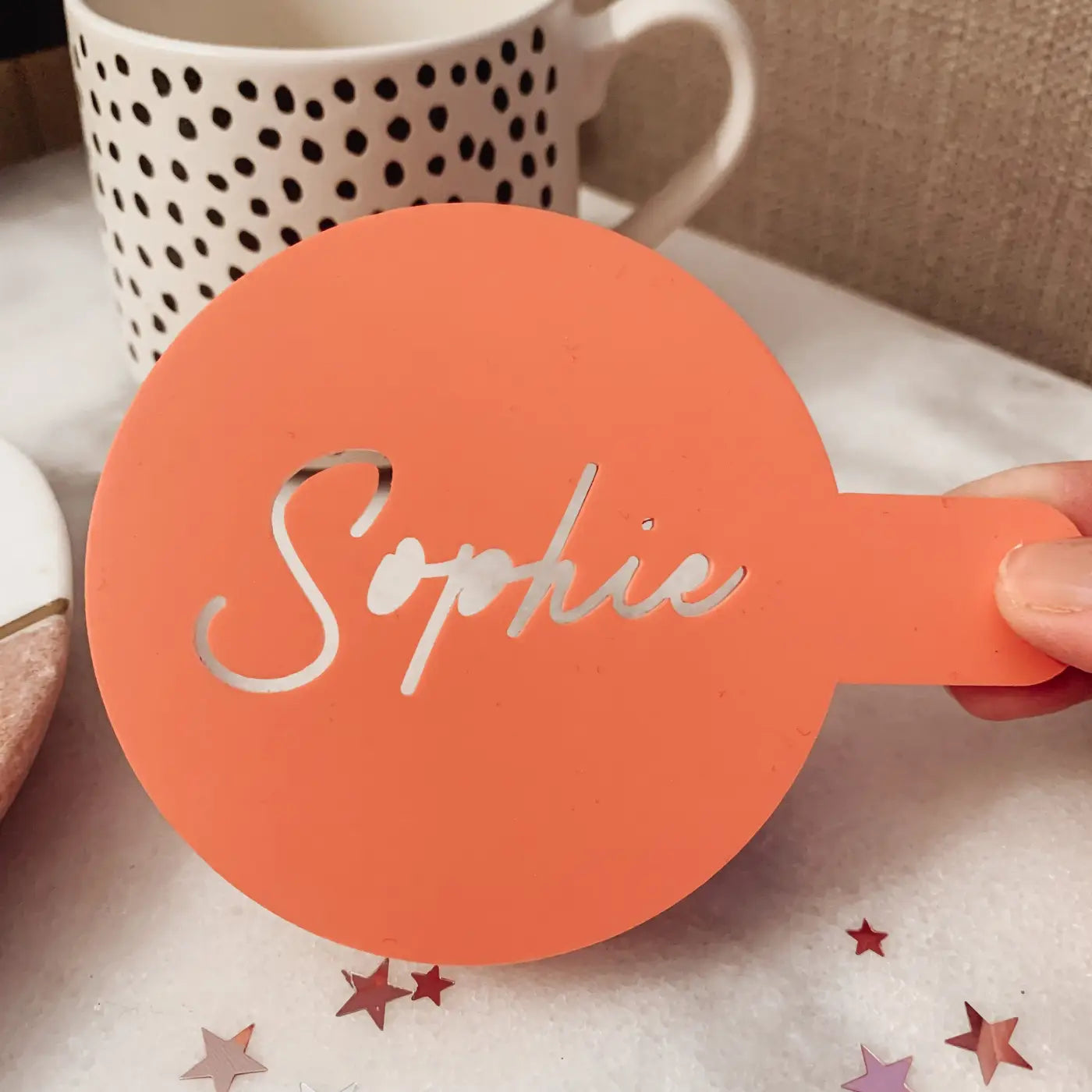 Personalised coffee stencil – luxury custom text gift | precision cut acrylic