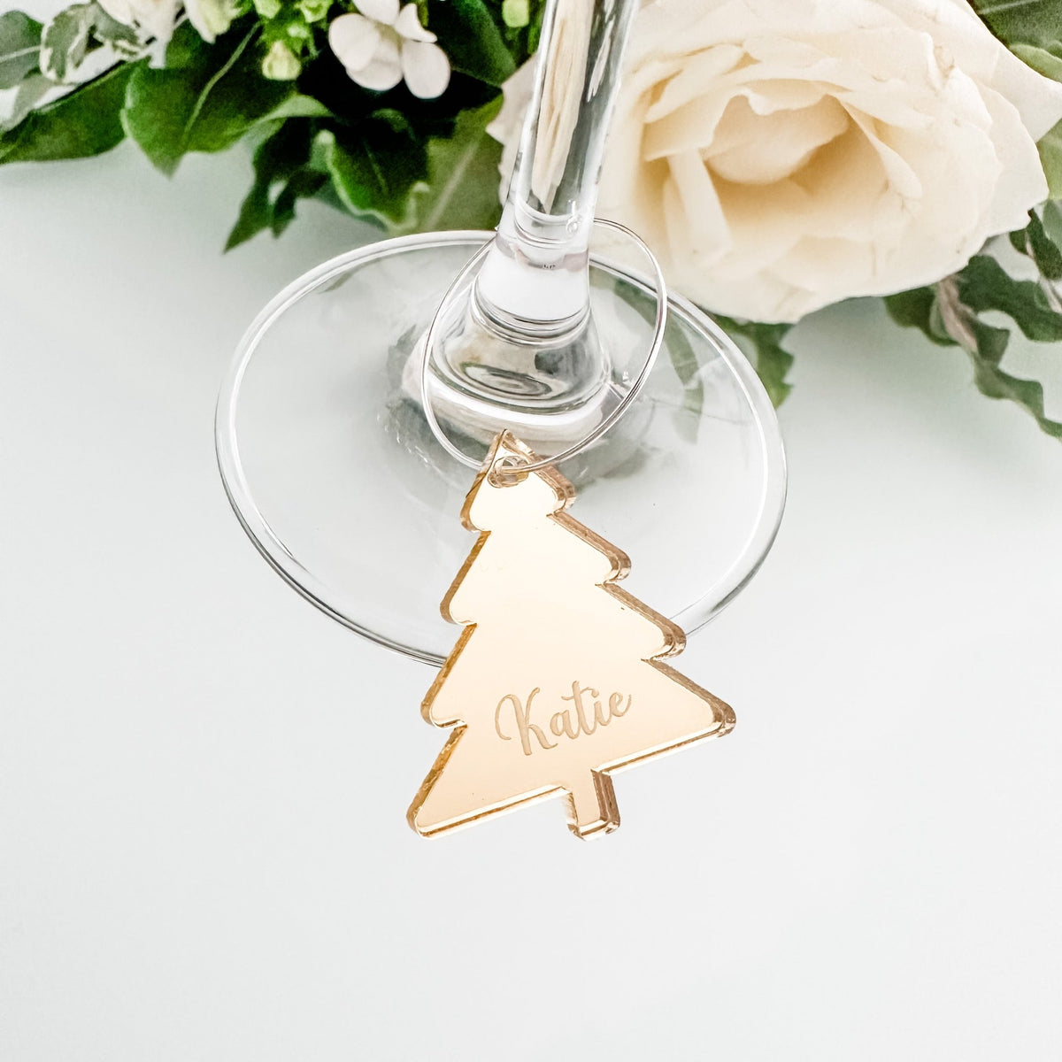 Personalised Christmas tree drinks charms for personalised event drinks