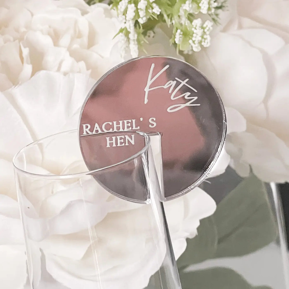 Personalised drinks charms – luxury hen party accessories | custom acrylic