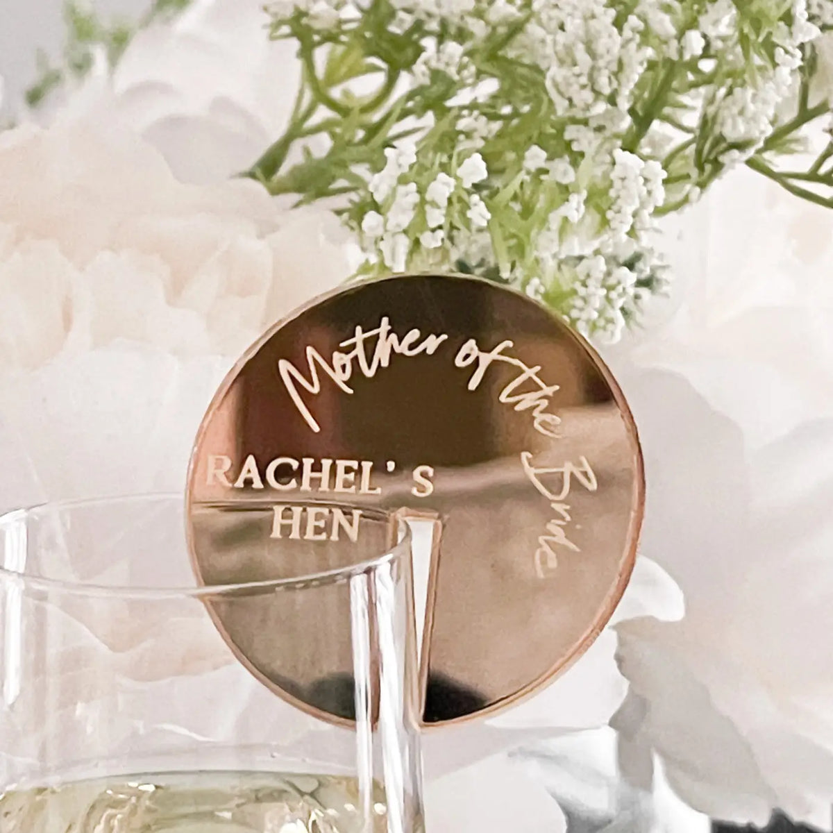 Personalised drinks charms – luxury hen party accessories | custom acrylic
