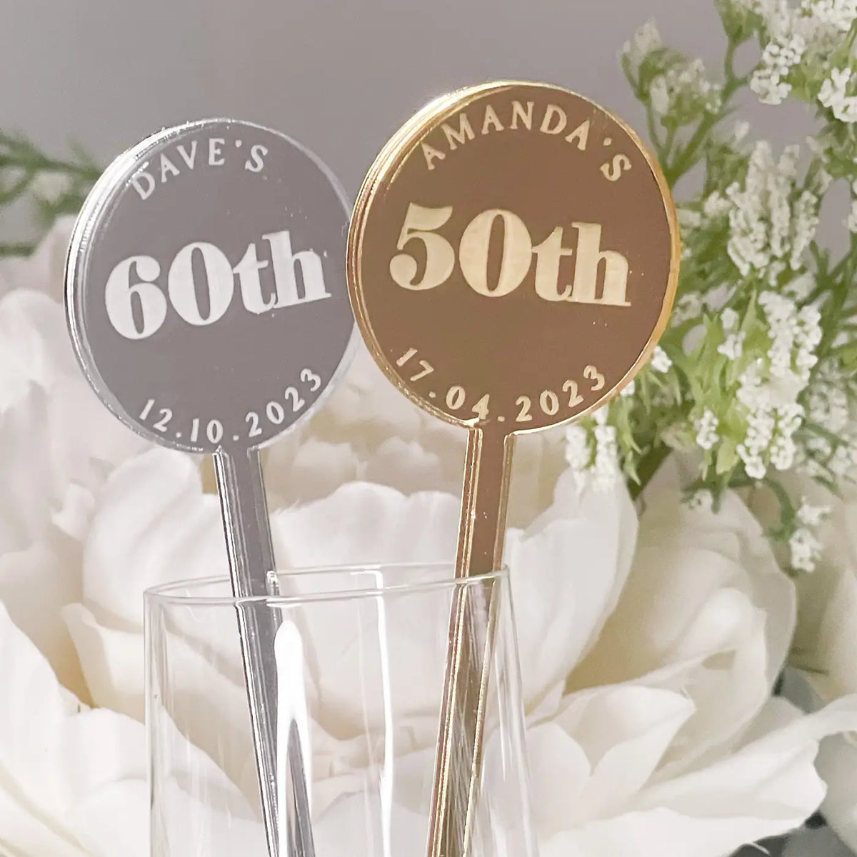 Personalised drinks stirrers – custom acrylic party accessories | luxury birthday decor - sign
