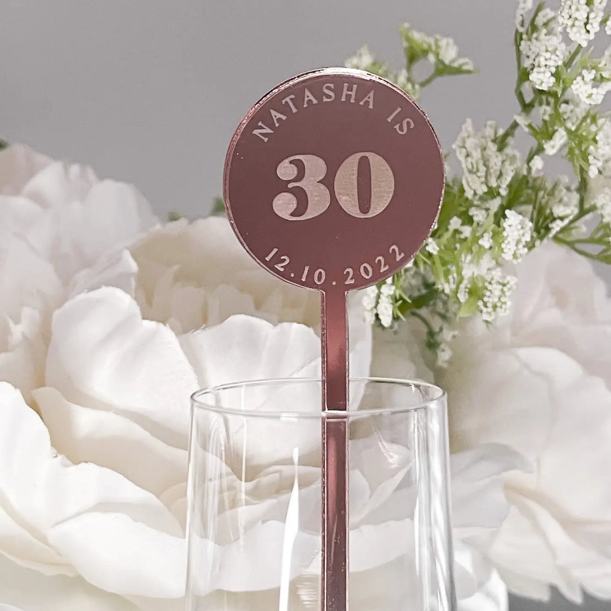Personalised drinks stirrers – custom acrylic party accessories | luxury birthday decor - sign
