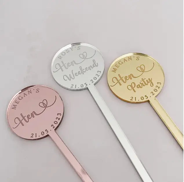 Personalised drinks stirrers - custom cocktail sticks | luxury hen party accessories