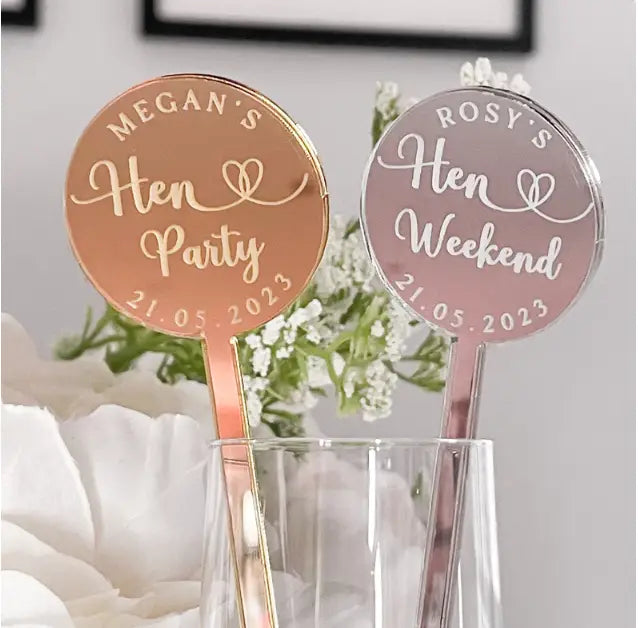 Personalised drinks stirrers - custom cocktail sticks | luxury hen party accessories