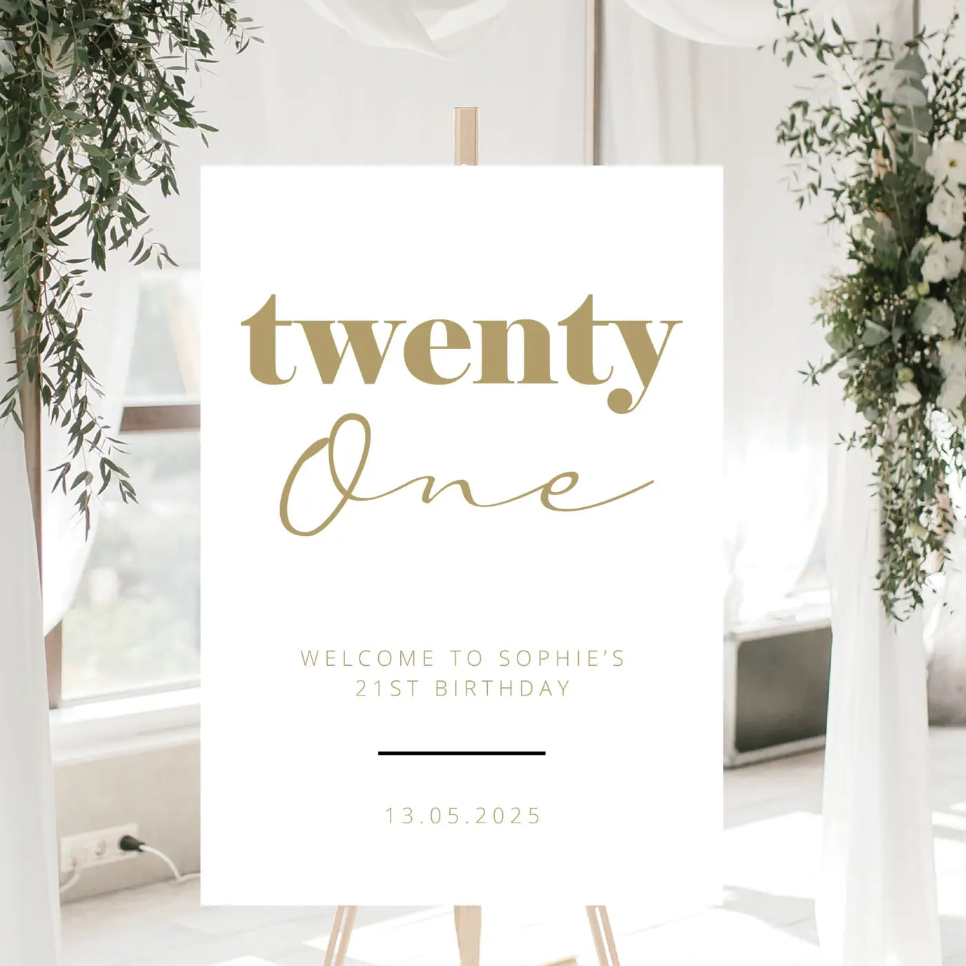 Personalised event sign – luxury 21st birthday welcome | foamboard display
