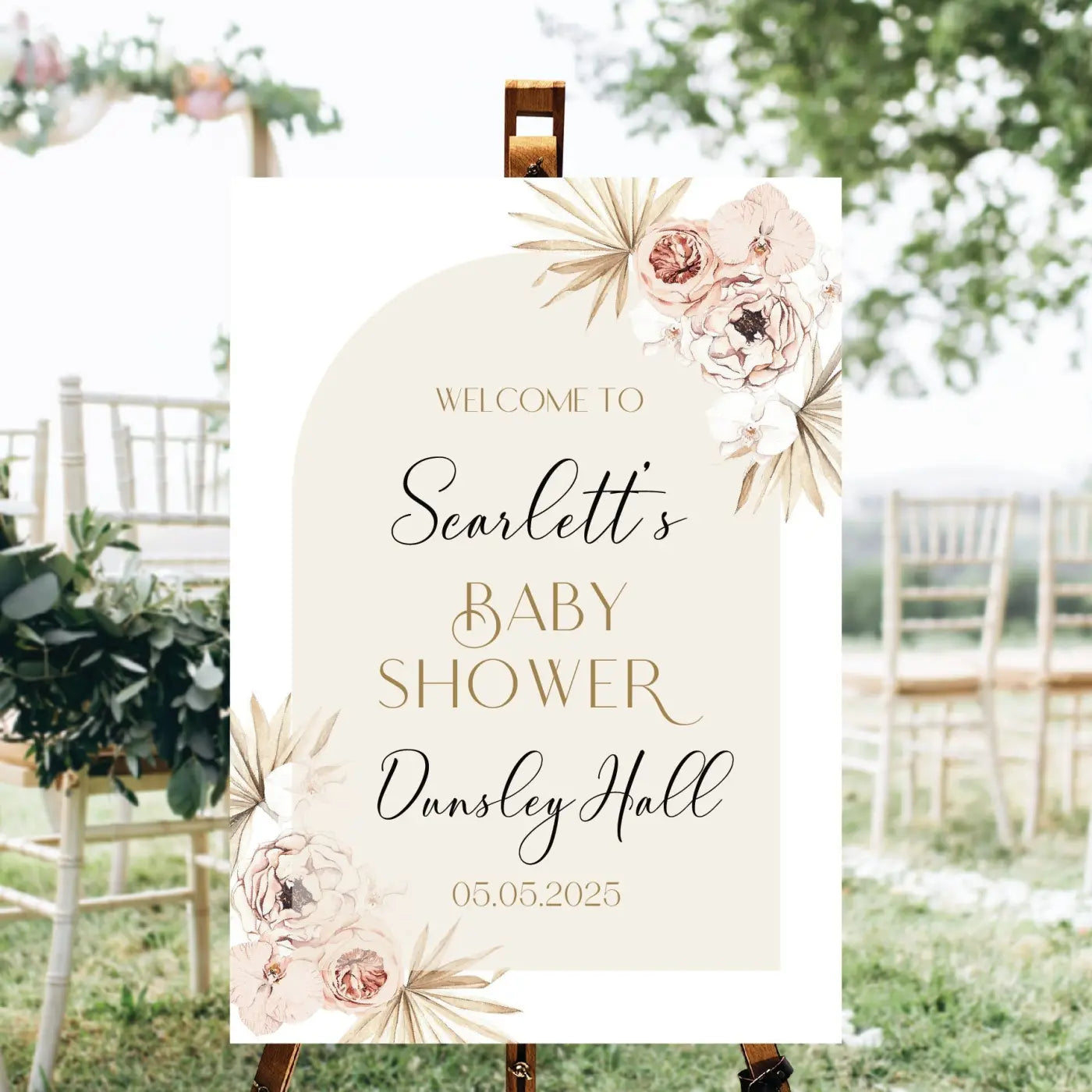 Personalised event sign – luxury baby shower welcome on premium foamboard