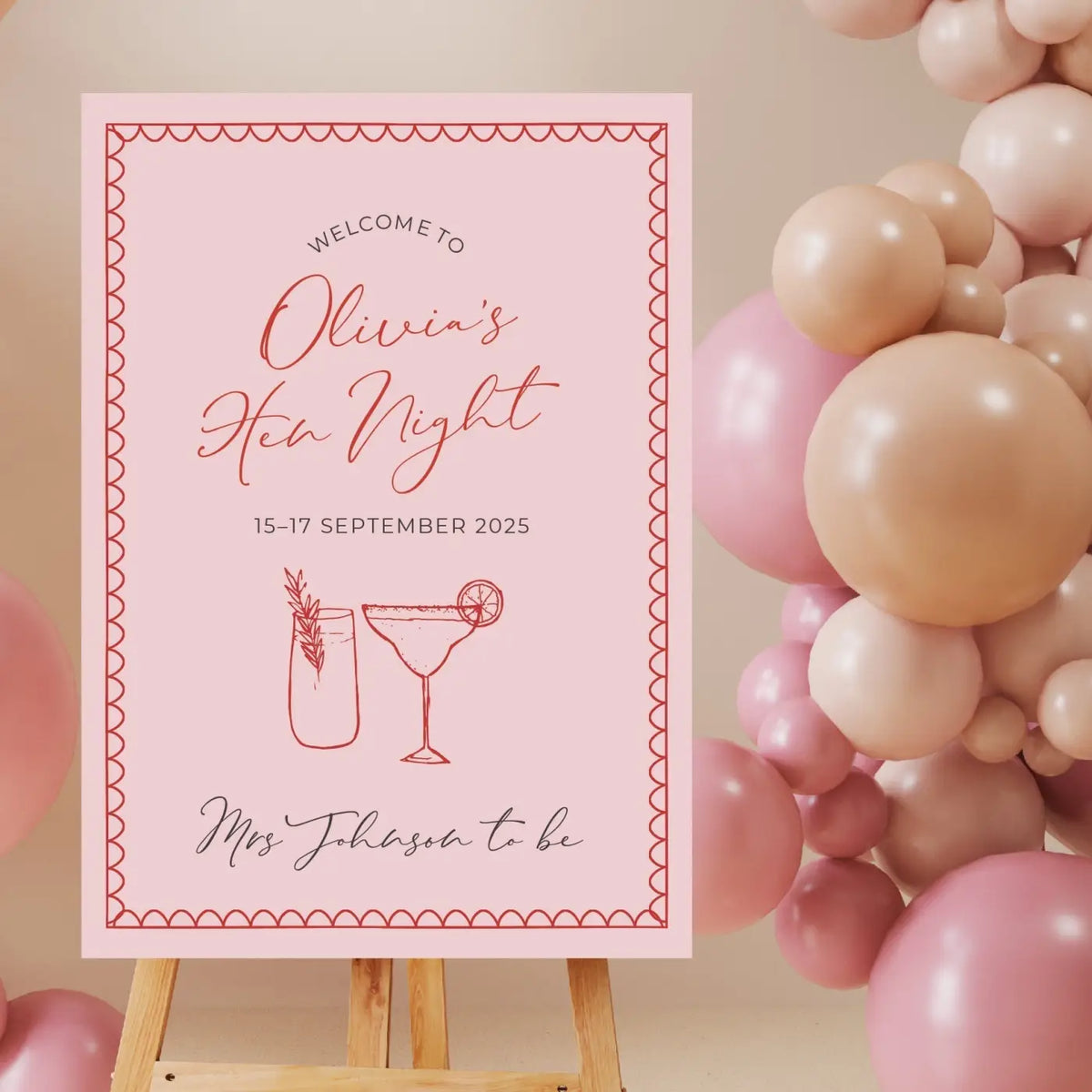 Personalised event sign – luxury bride welcome | hen party foamboard décor