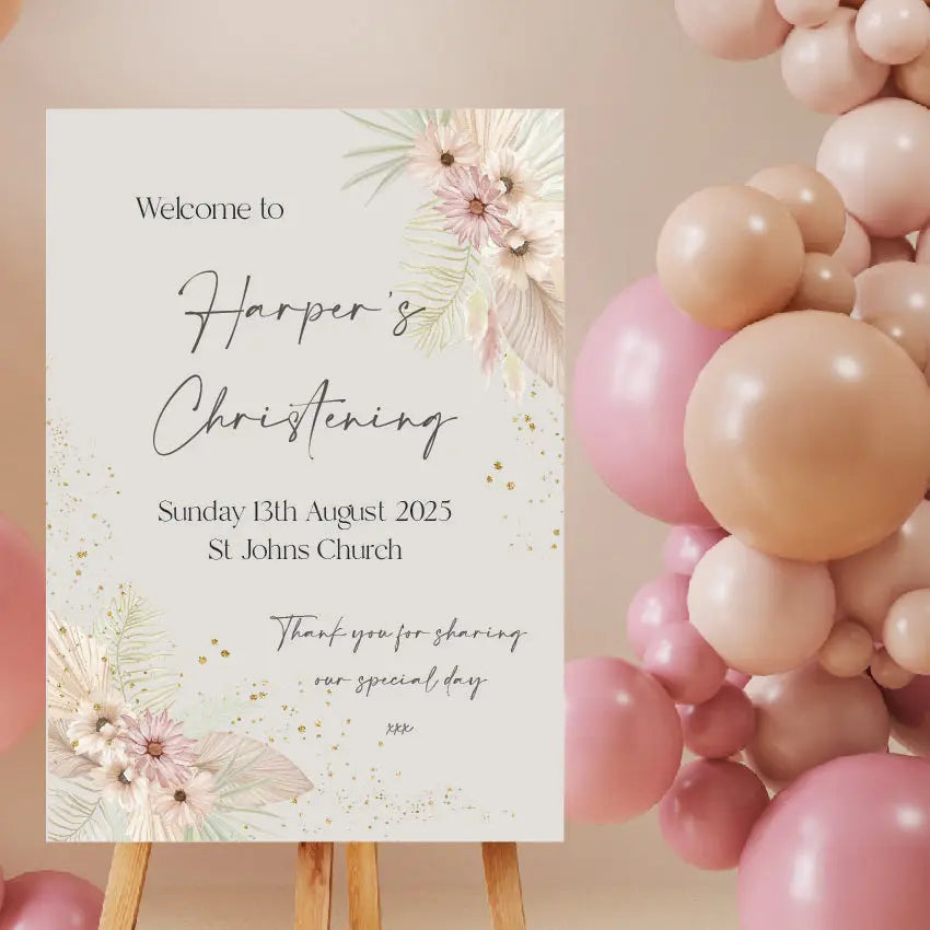 Personalised event sign - luxury christening welcome | matte finish foamboard