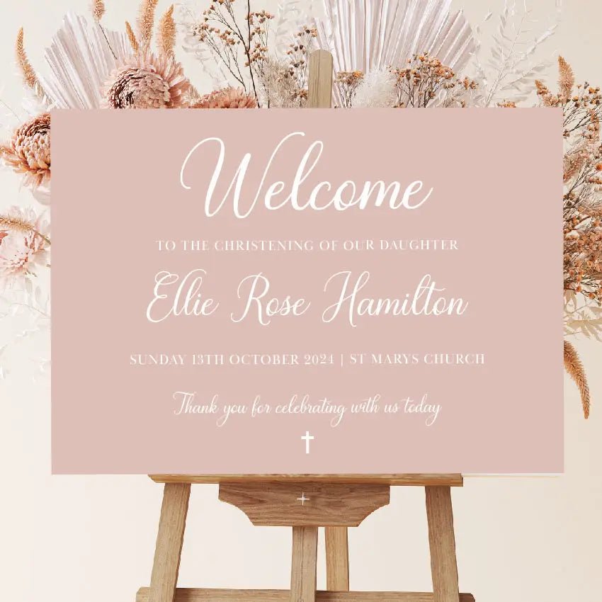 Personalised christening welcome sign for christening celebrations