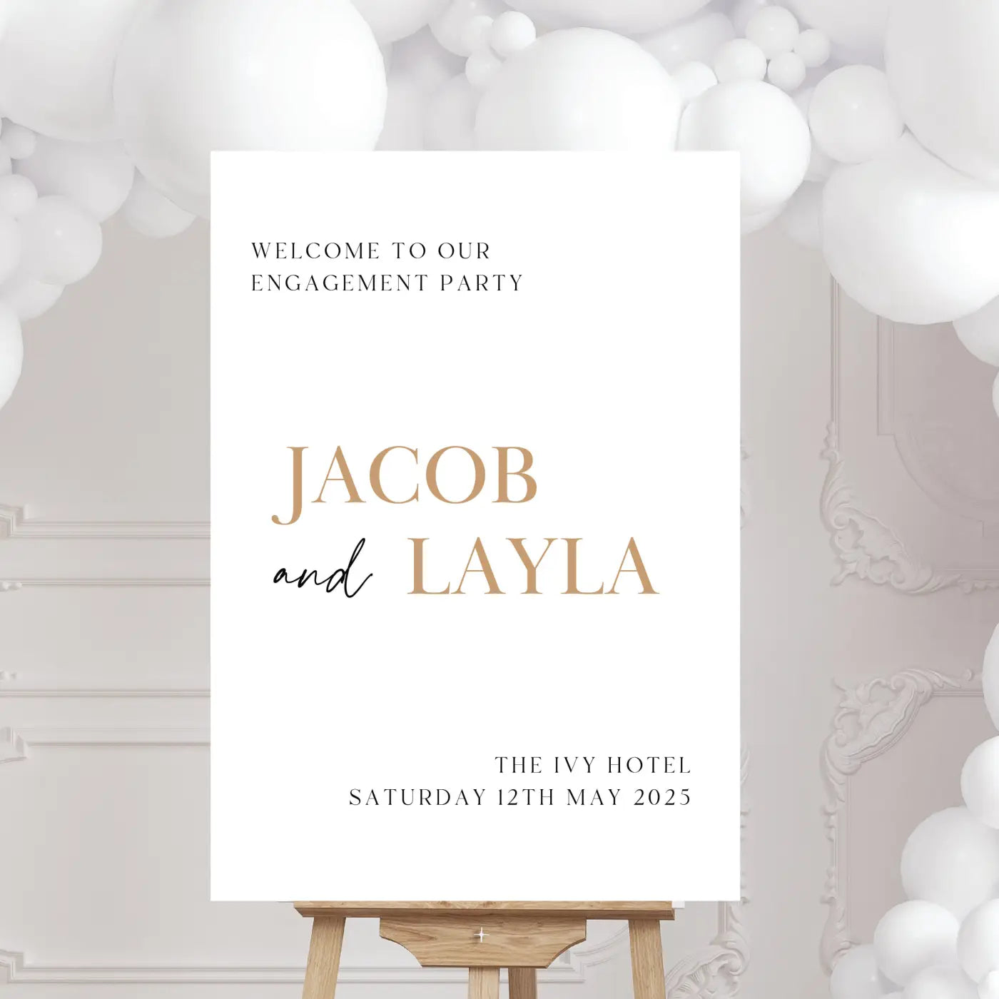 Personalised event sign – luxury engagement party | custom name foamboard welcome board