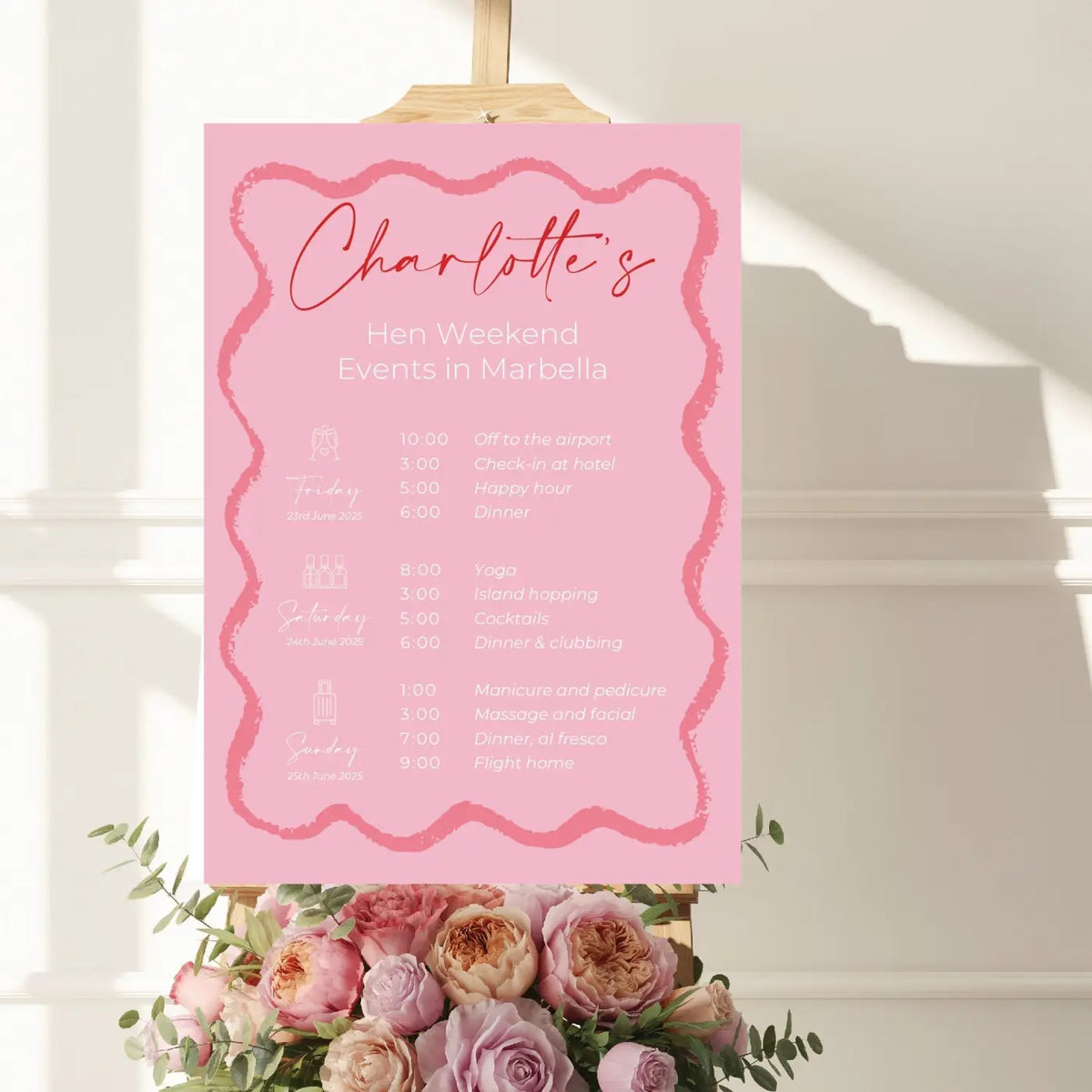 Personalised event sign – luxury foamboard welcome party for hen weekend