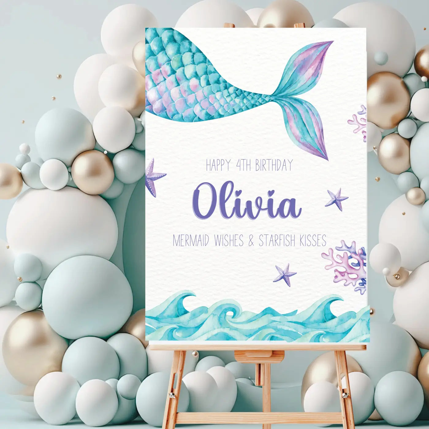 Personalised event sign – luxury mermaid birthday party welcome foamboard display