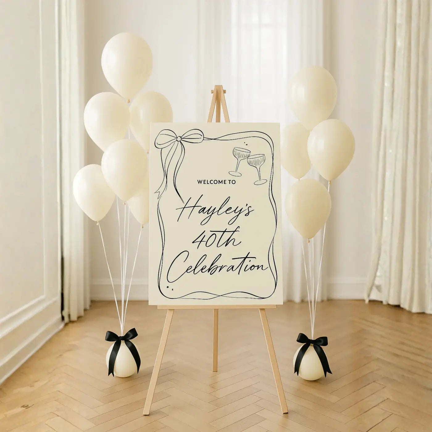 Personalised event sign – luxury party with bow | 40th birthday welcome board