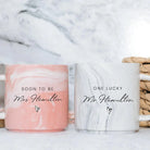 Personalised his & hers engagement mugs - marble ceramic set 14oz dishwasher safe