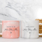 Personalised his & hers engagement mugs - marble ceramic set 14oz dishwasher safe