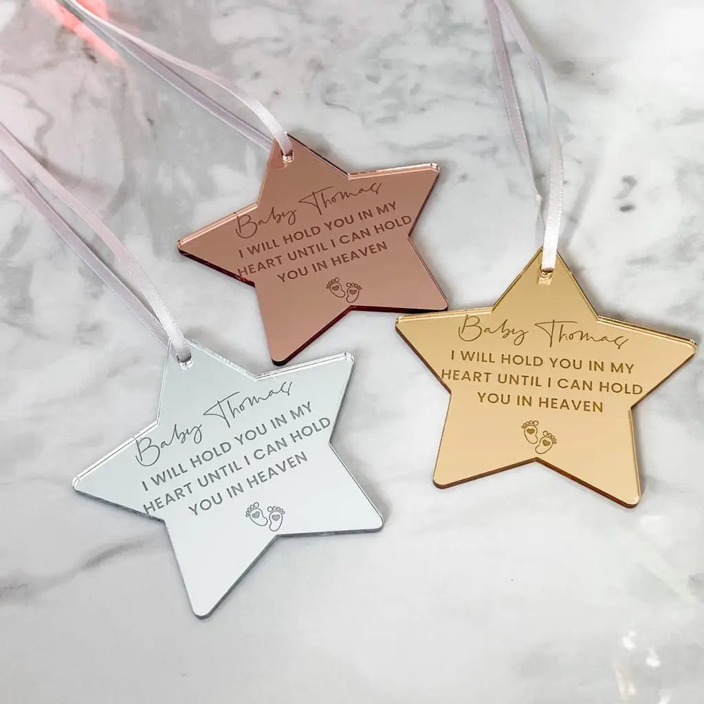 Personalised keepsake star – luxury memorial baby loss gift in acrylic & wood