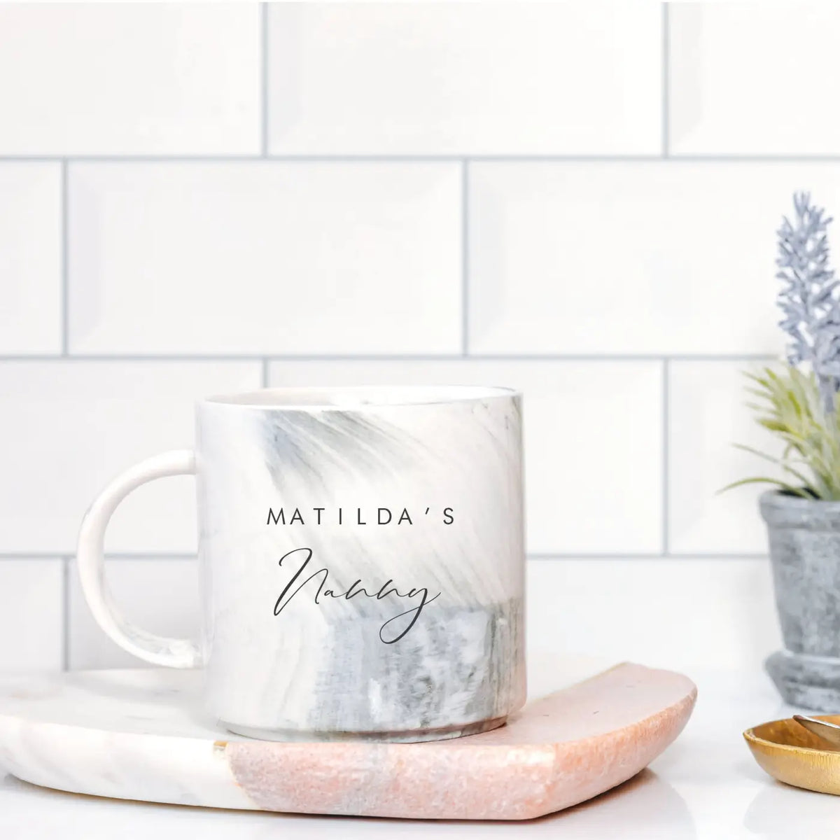 Personalised marble mug – custom text cup | luxury nana gift made in uk