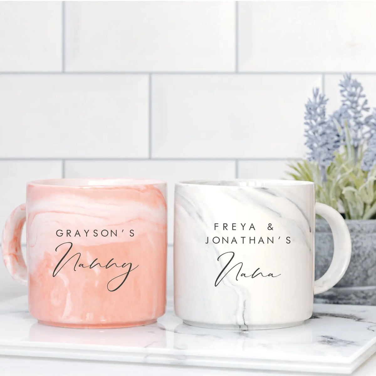 Personalised marble mug – custom text cup | luxury nana gift made in uk