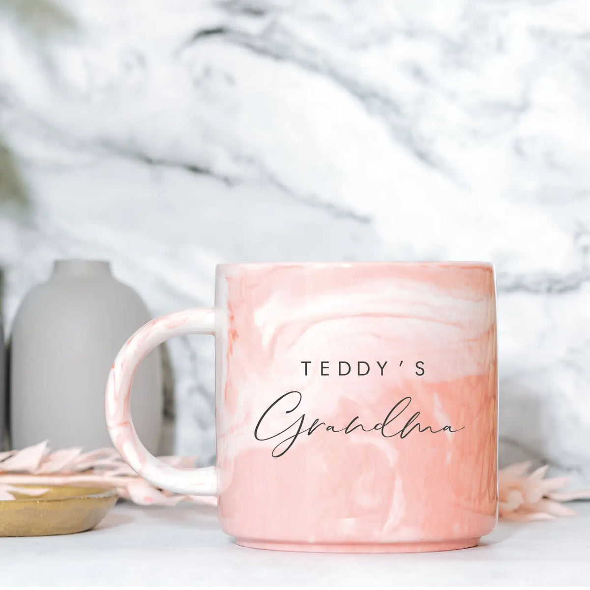 Personalised marble mug – custom text cup | luxury nana gift made in uk