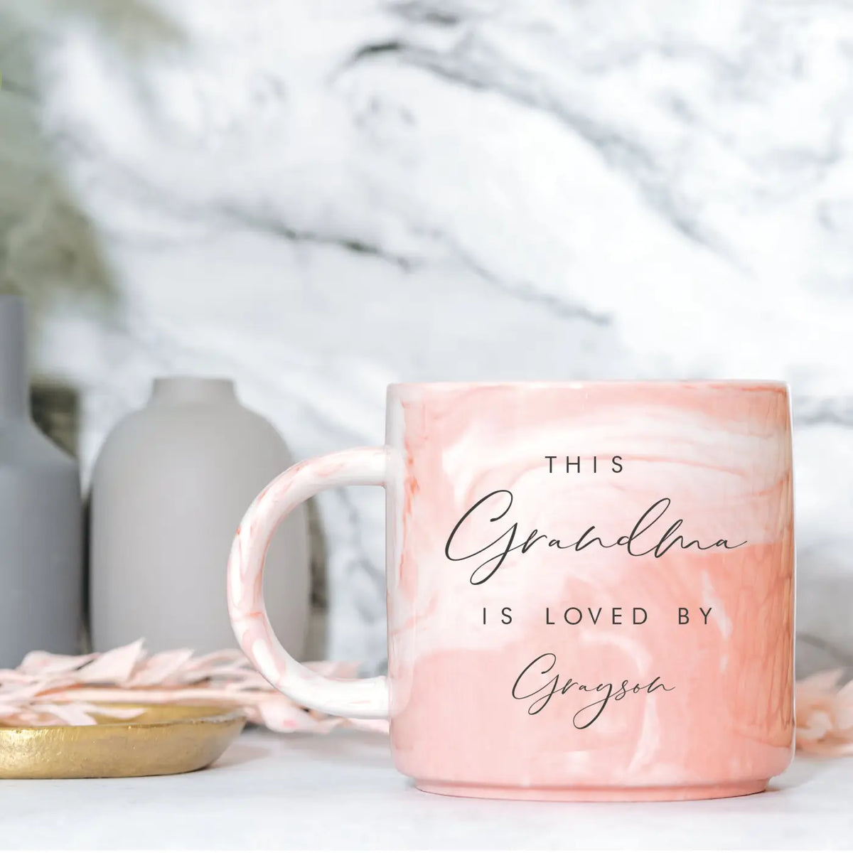 Personalised marble mug – custom text | luxury engraved coffee cup gift
