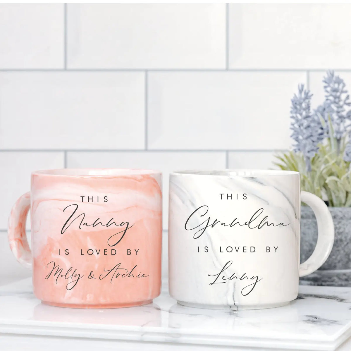 Personalised marble mug – custom text | luxury engraved coffee cup gift