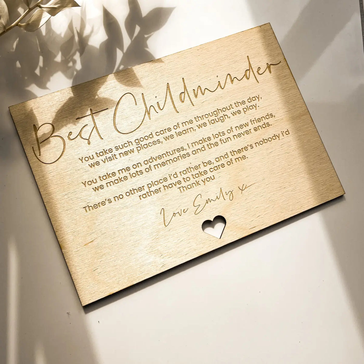 Personalised mirror card – luxury childminder gift | custom acrylic & wood options