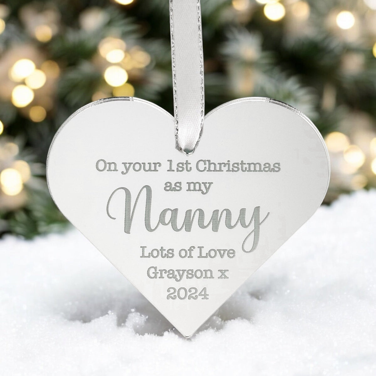 Personalised Nanny Bauble with engraving for Christmas keepsake gifts with a custom name design