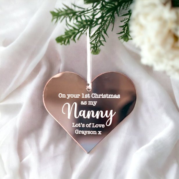 Personalised Nanny Bauble with engraving designed for Christmas tree decorations
