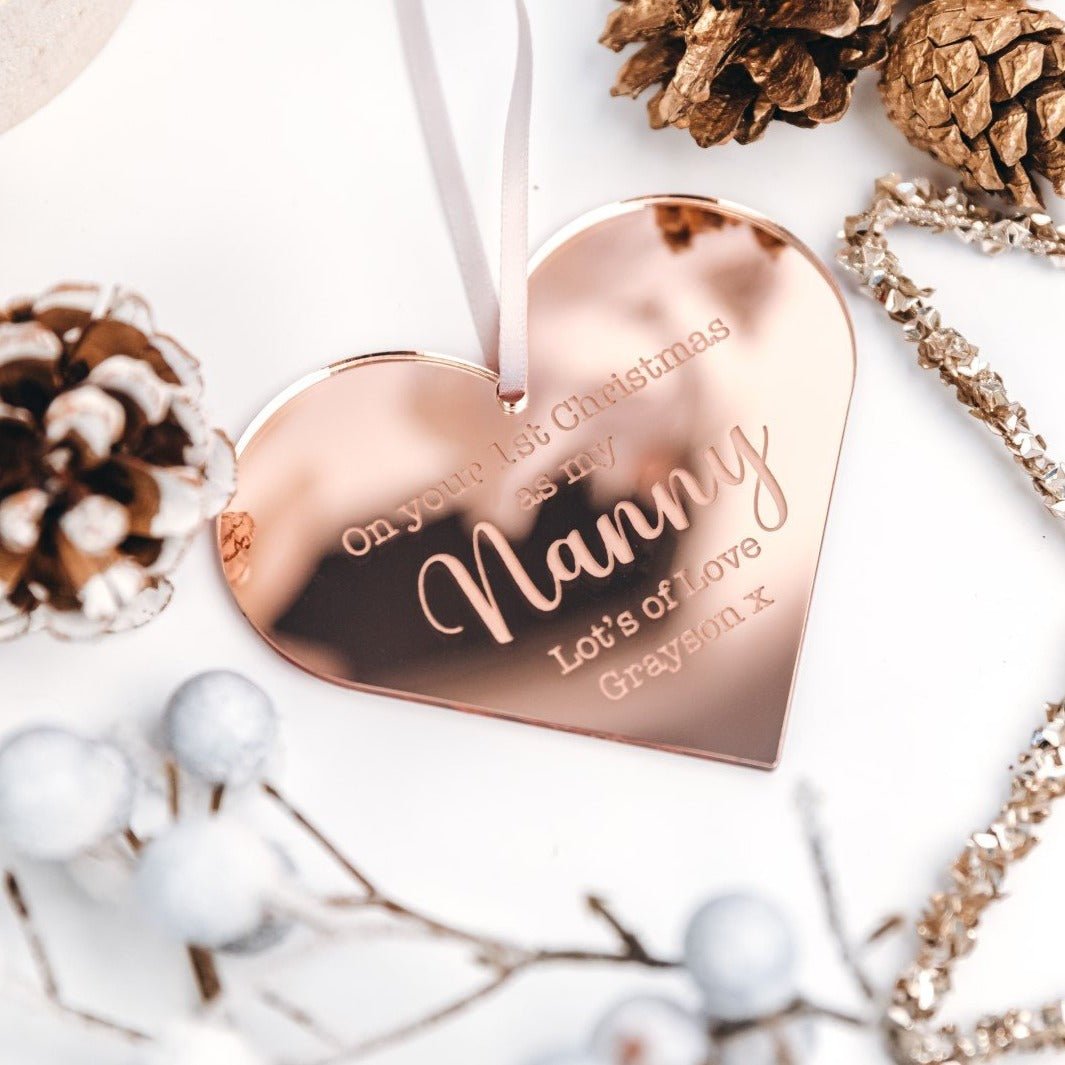 Personalised Nanny Bauble with engraving featuring a custom name design