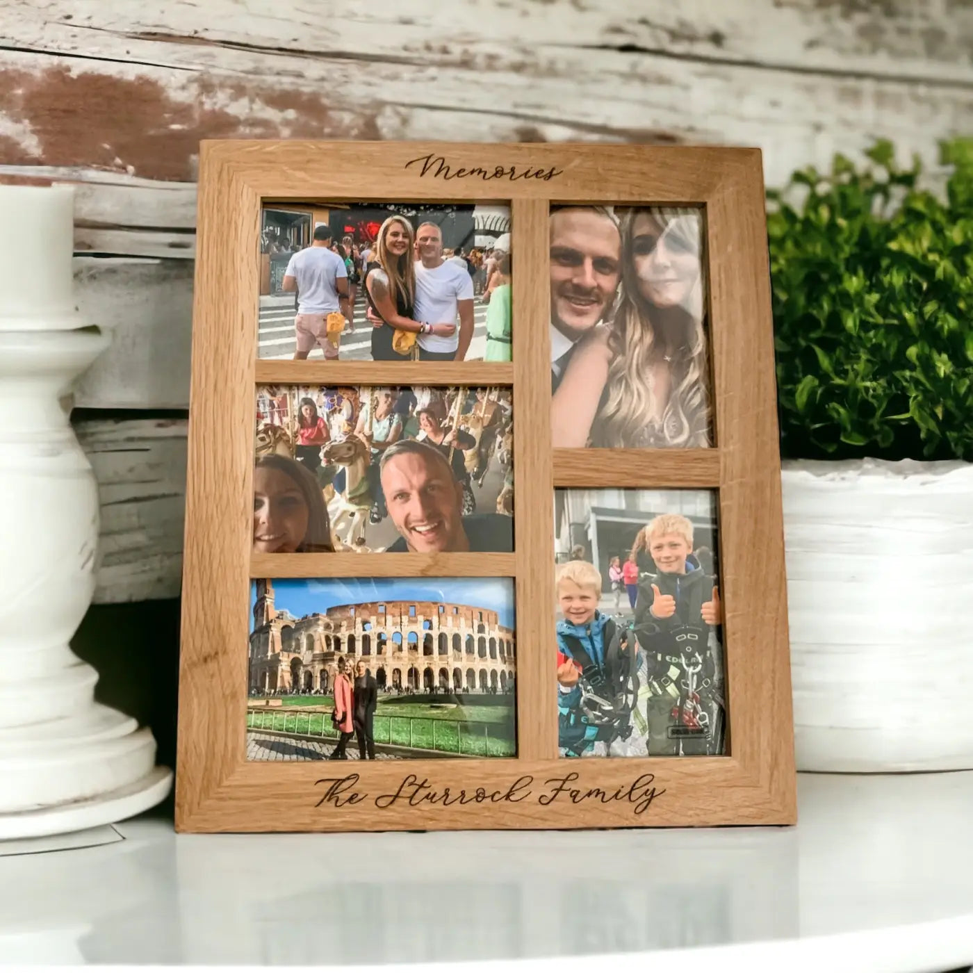 Personalised oak photo frame - luxury 5 aperture family display | engraved wooden
