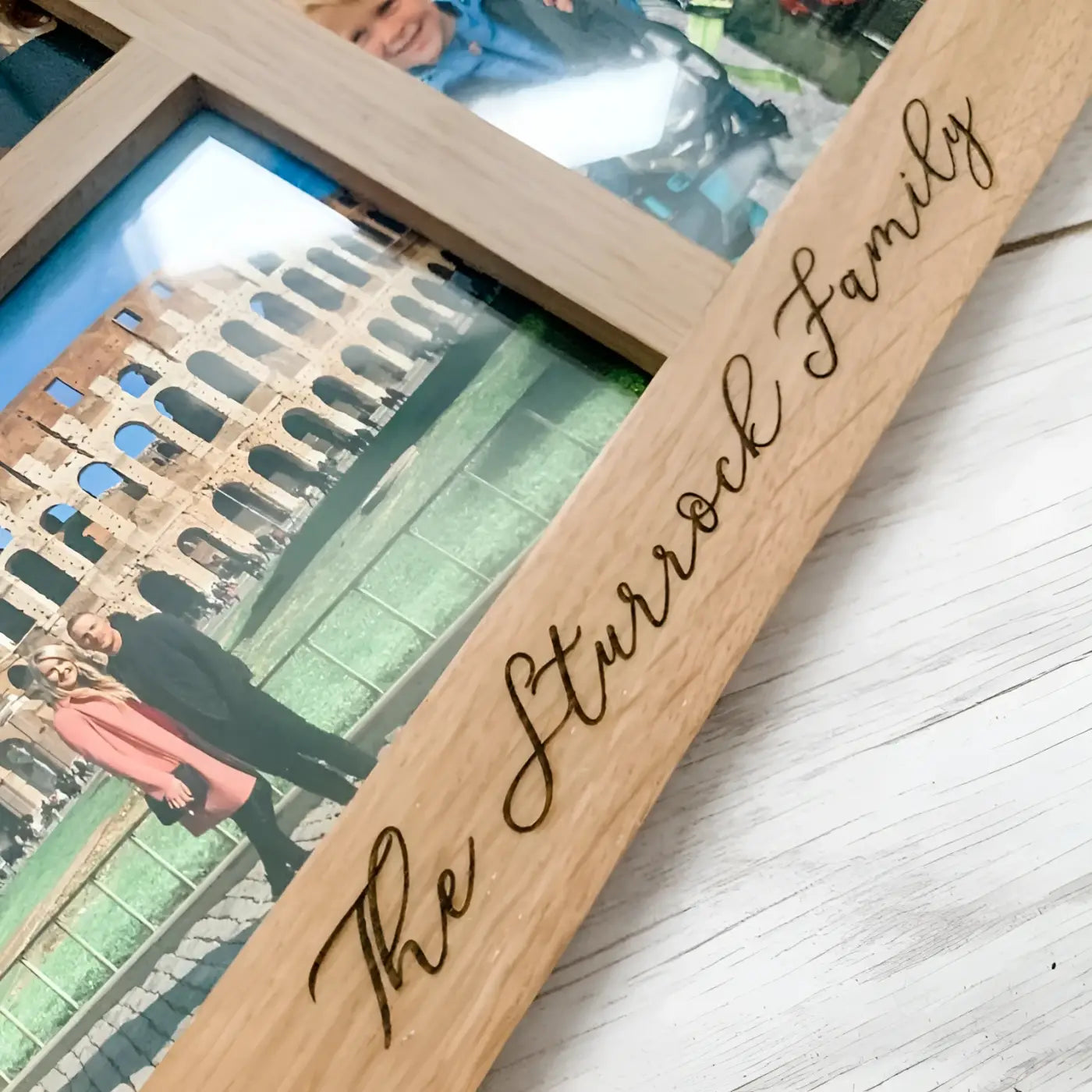 Personalised oak photo frame - luxury 5 aperture family display | engraved wooden
