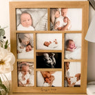 Personalised oak photo frame - luxury 9 aperture custom wooden uk