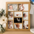 Personalised oak photo frame - luxury 9 aperture custom wooden uk