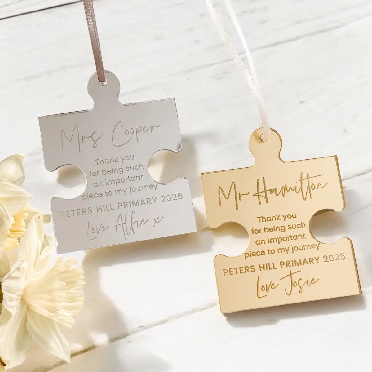 Personalised teacher gift - luxury jigsaw hanging tag | custom keepsake uk