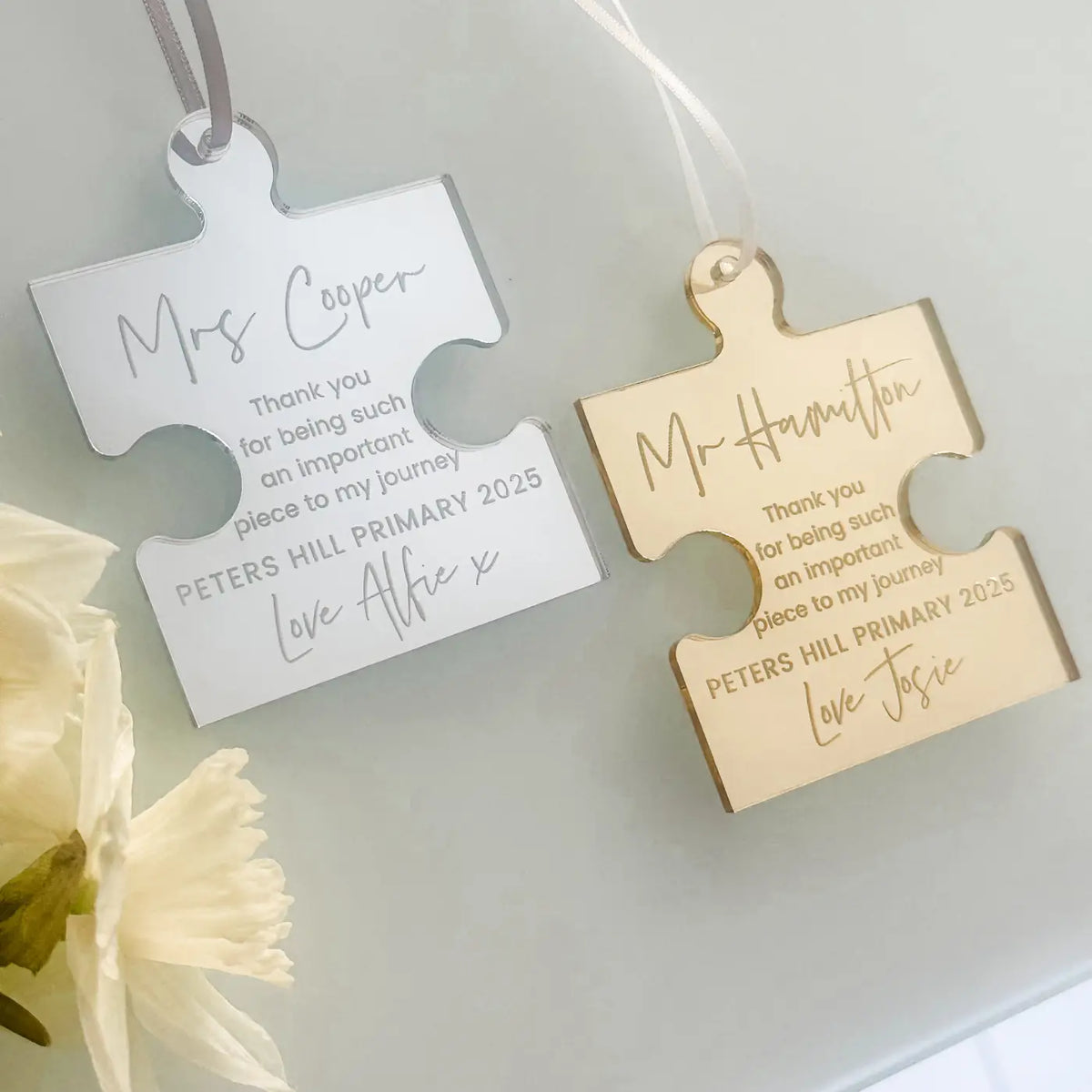 Personalised teacher gift - luxury jigsaw hanging tag | custom keepsake uk