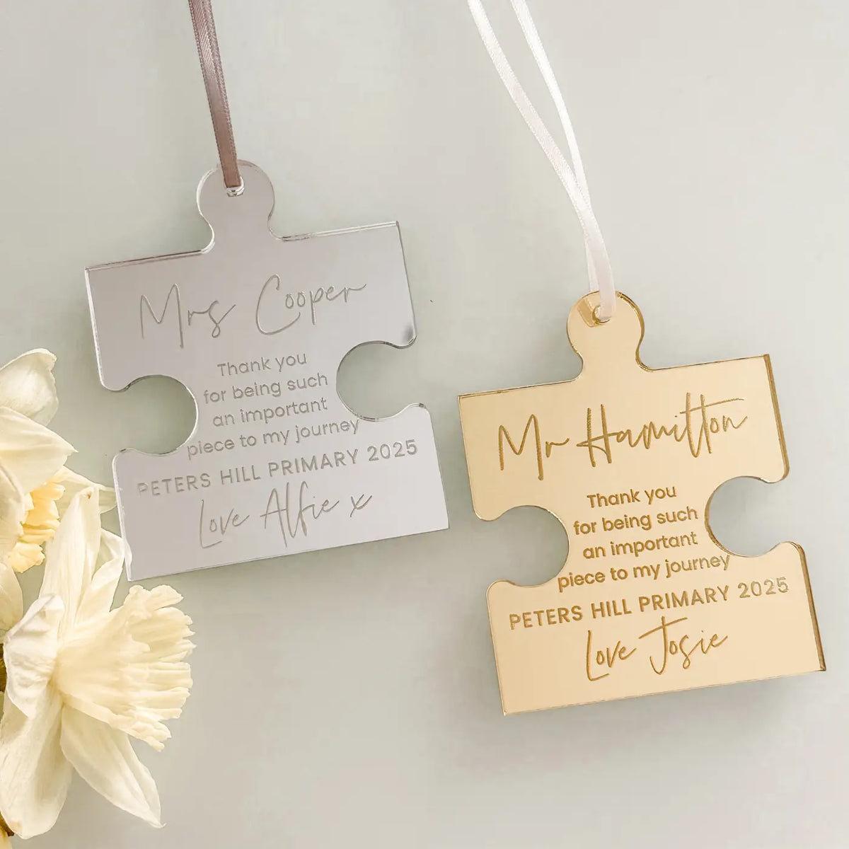 Personalised teacher gift - luxury jigsaw hanging tag | custom keepsake uk