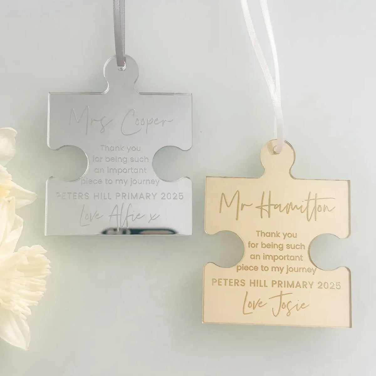Personalised teacher gift - luxury jigsaw hanging tag | custom keepsake uk