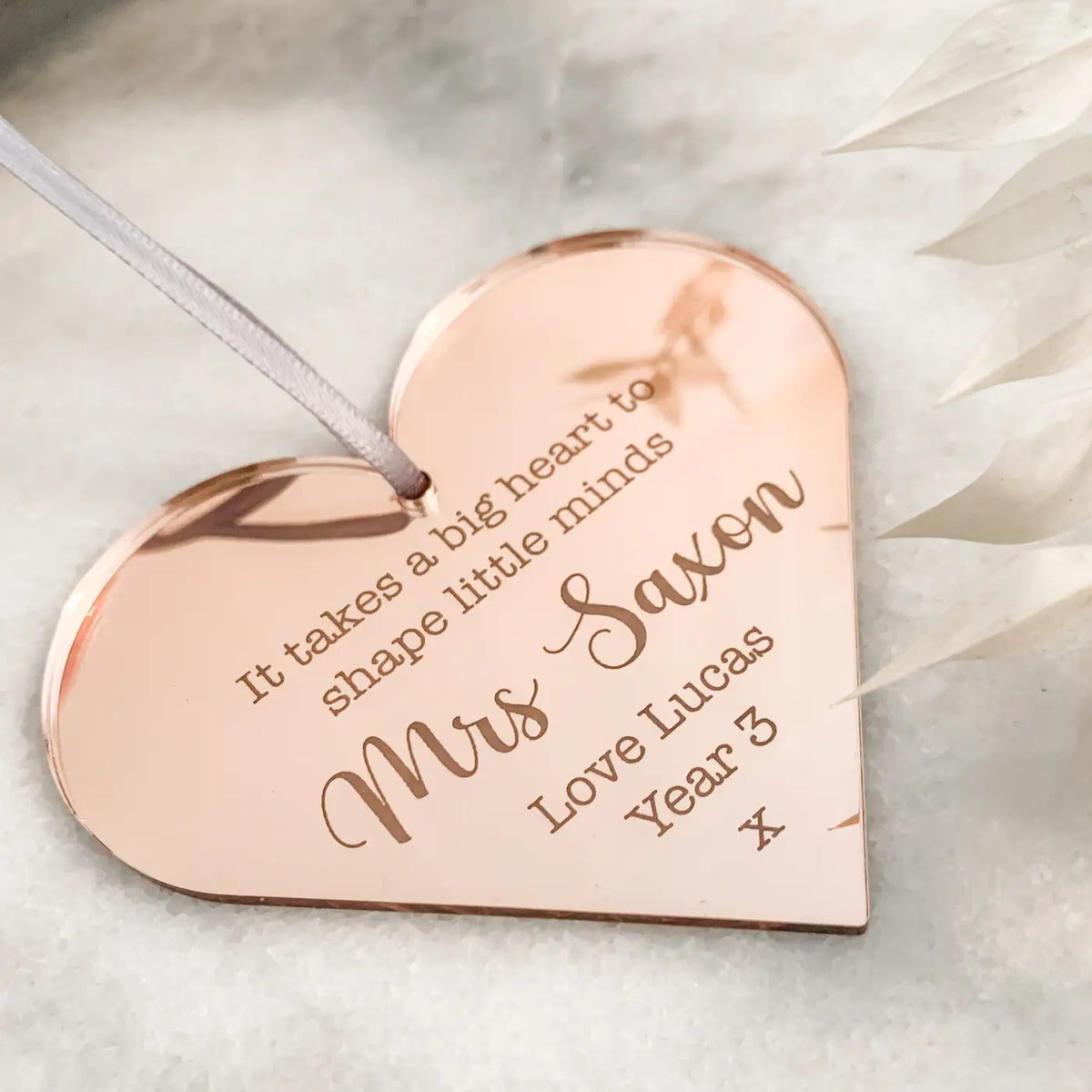 Personalised teacher gift – luxury mirror heart tag | custom keepsake uk