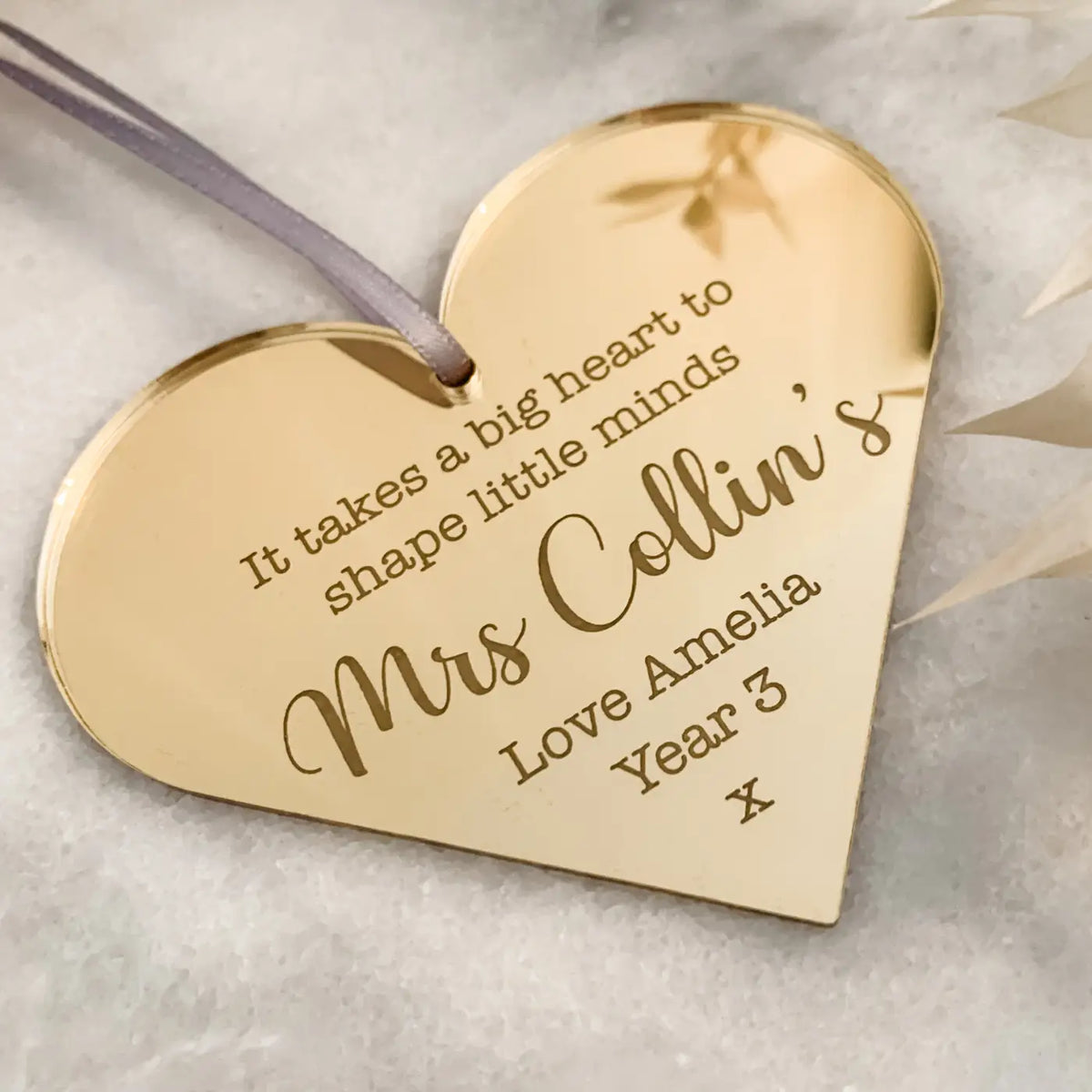 Personalised teacher gift – luxury mirror heart tag | custom keepsake uk